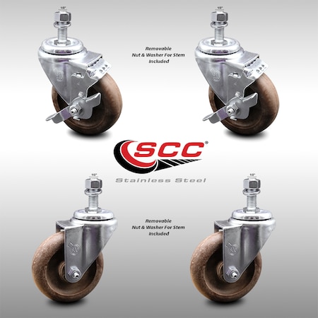 Service Caster 4 Inch SS High Temp Glass Filled Nylon 1/2 Inch Threaded Stem Caster Brakes, 2PK SCC-SSTS20S414-GFNSHT-121315-2-TLB-2